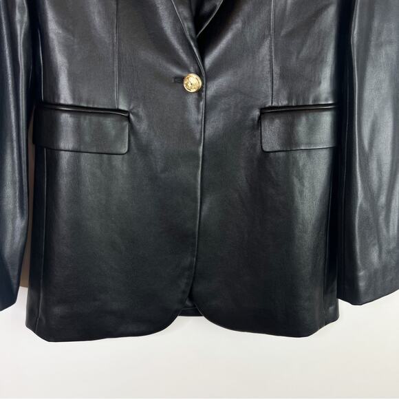 Zara Black Faux Leather Blazer With Gold Buttons. Blogger Fave. Like New. - Picture 6 of 16
